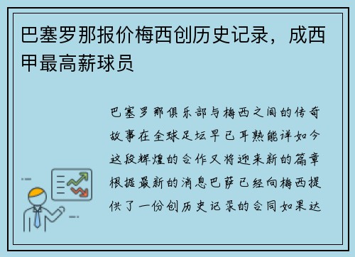 巴塞罗那报价梅西创历史记录，成西甲最高薪球员